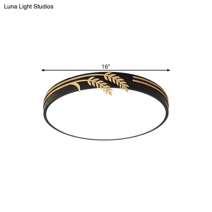 DecorBites™ DecorBites™ Simple Black LED Round Ceiling Light with Wheat Deco - Warm/White Light, 16"/19.5" Wide