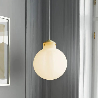 Simple Brass Globe Ceiling Pendant Light with Milk White Glass - Perfect Bedside Lamp