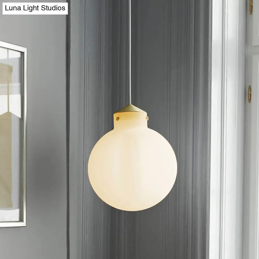 Simple Brass Globe Ceiling Pendant Light with Milk White Glass - Perfect Bedside Lamp