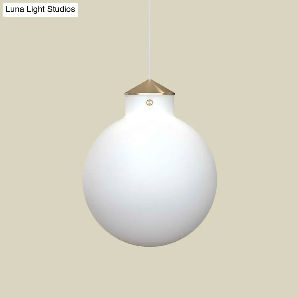 Simple Brass Globe Ceiling Pendant Light with Milk White Glass - Perfect Bedside Lamp