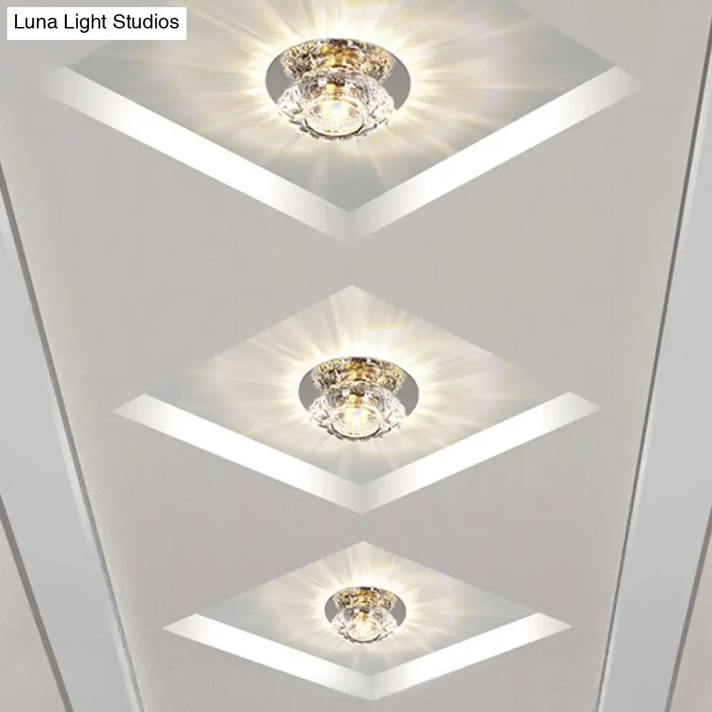 DecorBites™ DecorBites™ Simple Clear Crystal Entryway LED Flush Light Fixture - Round Mini Ceiling Flush Mount