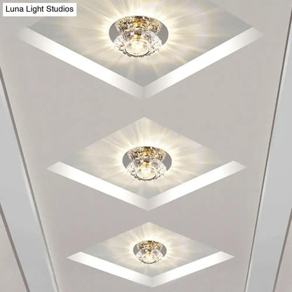 DecorBites™ DecorBites™ Simple Clear Crystal Entryway LED Flush Light Fixture - Round Mini Ceiling Flush Mount