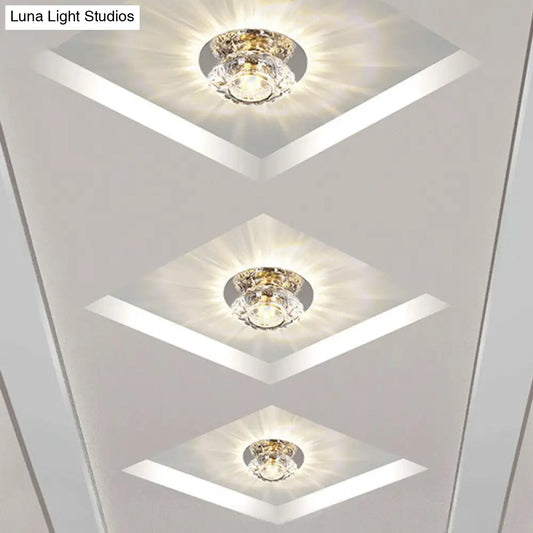 DecorBites™ DecorBites™ Simple Clear Crystal Entryway LED Flush Light Fixture - Round Mini Ceiling Flush Mount