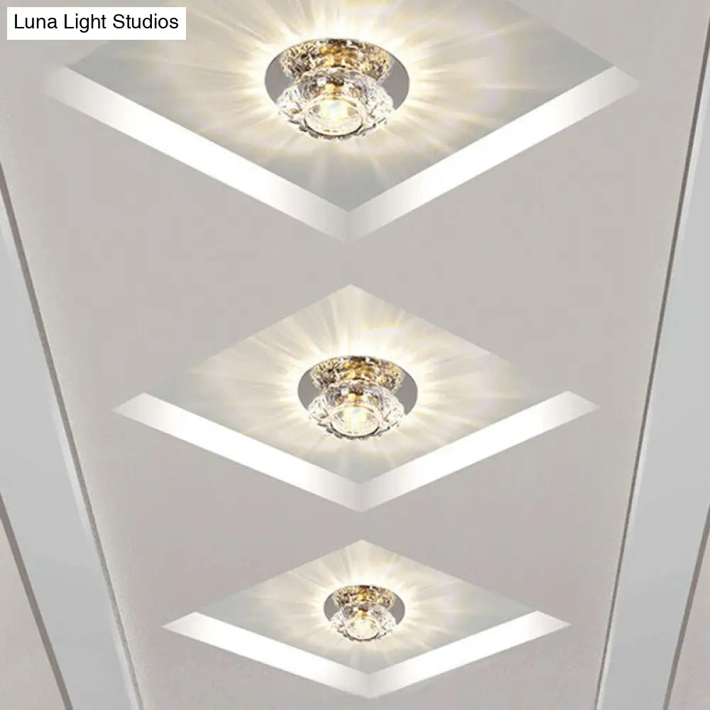 DecorBites™ DecorBites™ Simple Clear Crystal Entryway LED Flush Light Fixture - Round Mini Ceiling Flush Mount