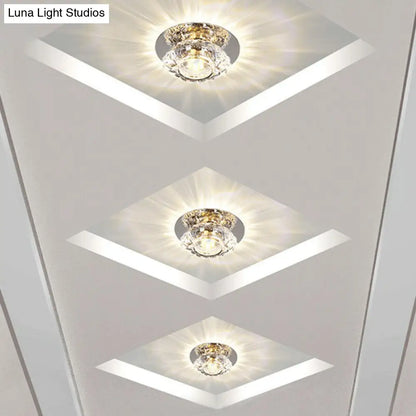 DecorBites™ DecorBites™ Simple Clear Crystal Entryway LED Flush Light Fixture - Round Mini Ceiling Flush Mount