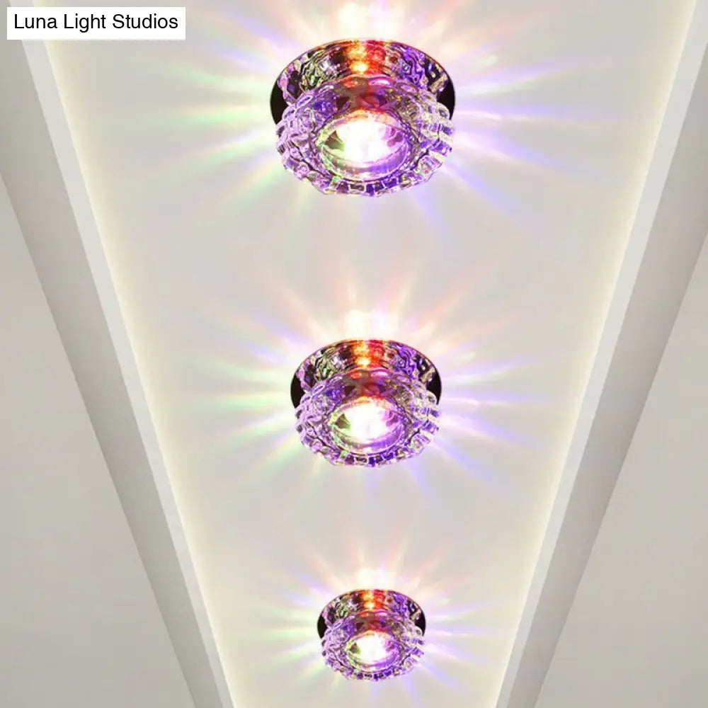 DecorBites™ DecorBites™ Simple Clear Crystal Entryway LED Flush Light Fixture - Round Mini Ceiling Flush Mount