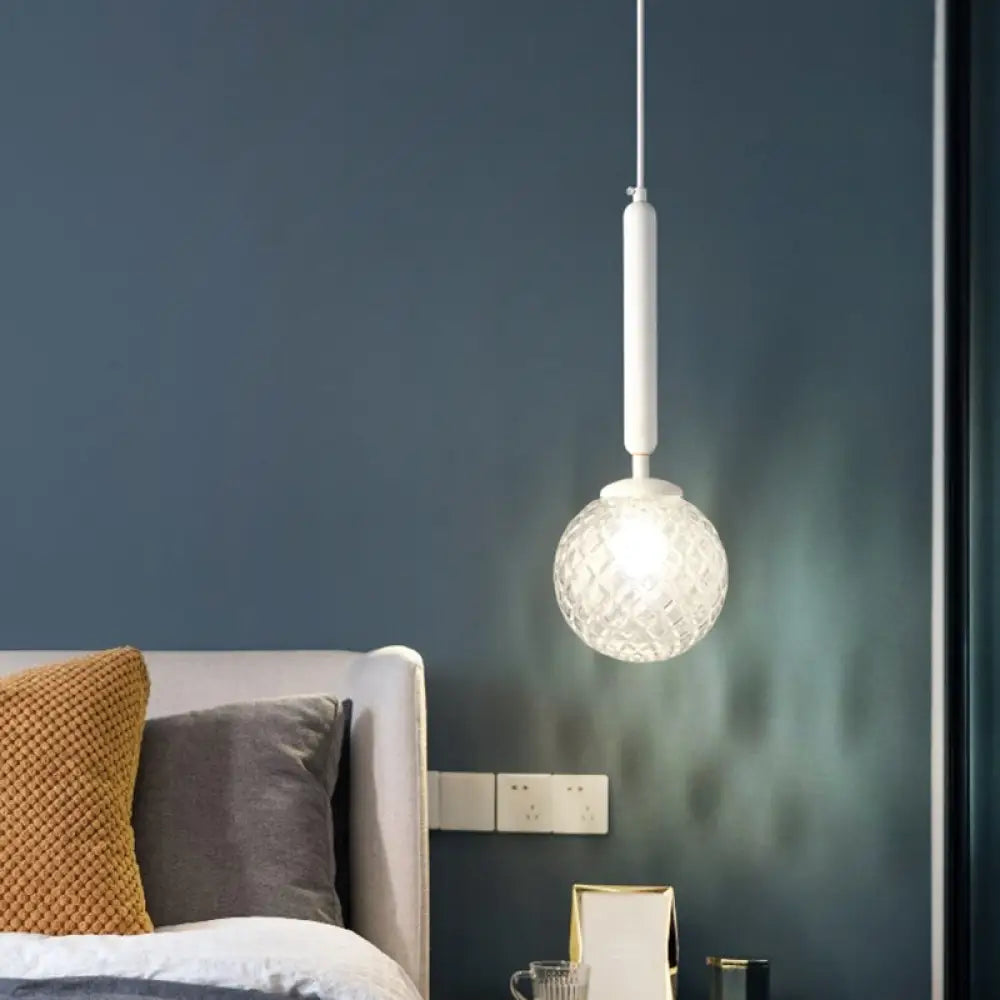 Simple Clear Glass Ball Pendant Lamp - 1-Light Suspension Lighting for Bedroom