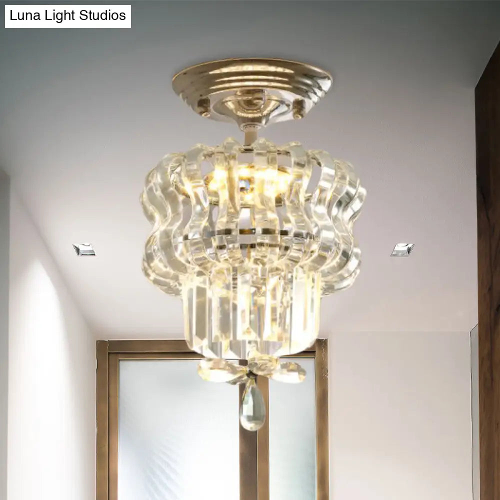 DecorBites™ DecorBites™ Simple Crystal 2-Tier LED Semi Flush Silver Light Fixture – Small Hallway Ceiling Lamp