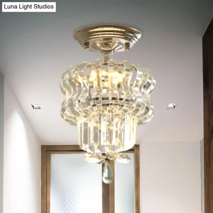 DecorBites™ DecorBites™ Simple Crystal 2-Tier LED Semi Flush Silver Light Fixture – Small Hallway Ceiling Lamp