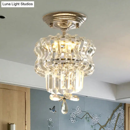 DecorBites™ DecorBites™ Simple Crystal 2-Tier LED Semi Flush Silver Light Fixture – Small Hallway Ceiling Lamp