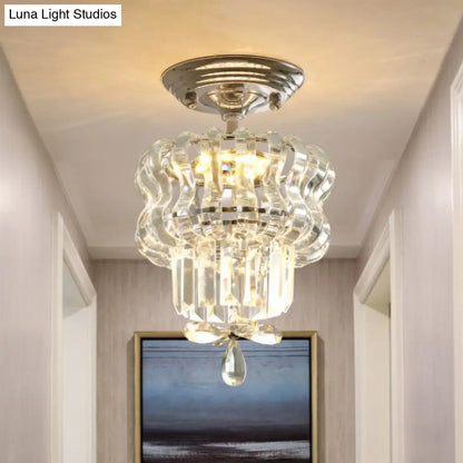 DecorBites™ DecorBites™ Simple Crystal 2-Tier LED Semi Flush Silver Light Fixture – Small Hallway Ceiling Lamp