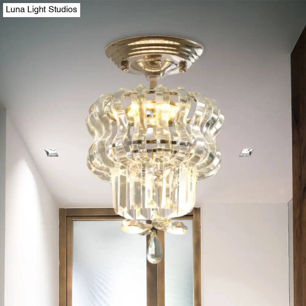 DecorBites™ DecorBites™ Simple Crystal 2-Tier LED Semi Flush Silver Light Fixture – Small Hallway Ceiling Lamp