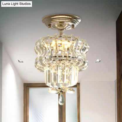 DecorBites™ DecorBites™ Simple Crystal 2-Tier LED Semi Flush Silver Light Fixture – Small Hallway Ceiling Lamp