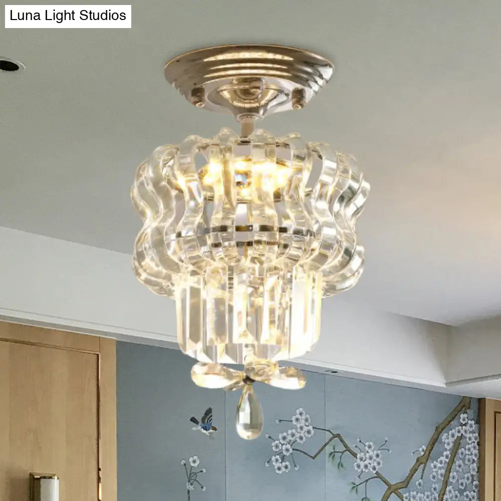 DecorBites™ DecorBites™ Simple Crystal 2-Tier LED Semi Flush Silver Light Fixture – Small Hallway Ceiling Lamp