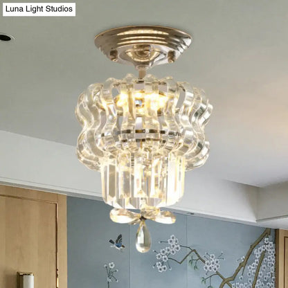 DecorBites™ DecorBites™ Simple Crystal 2-Tier LED Semi Flush Silver Light Fixture – Small Hallway Ceiling Lamp