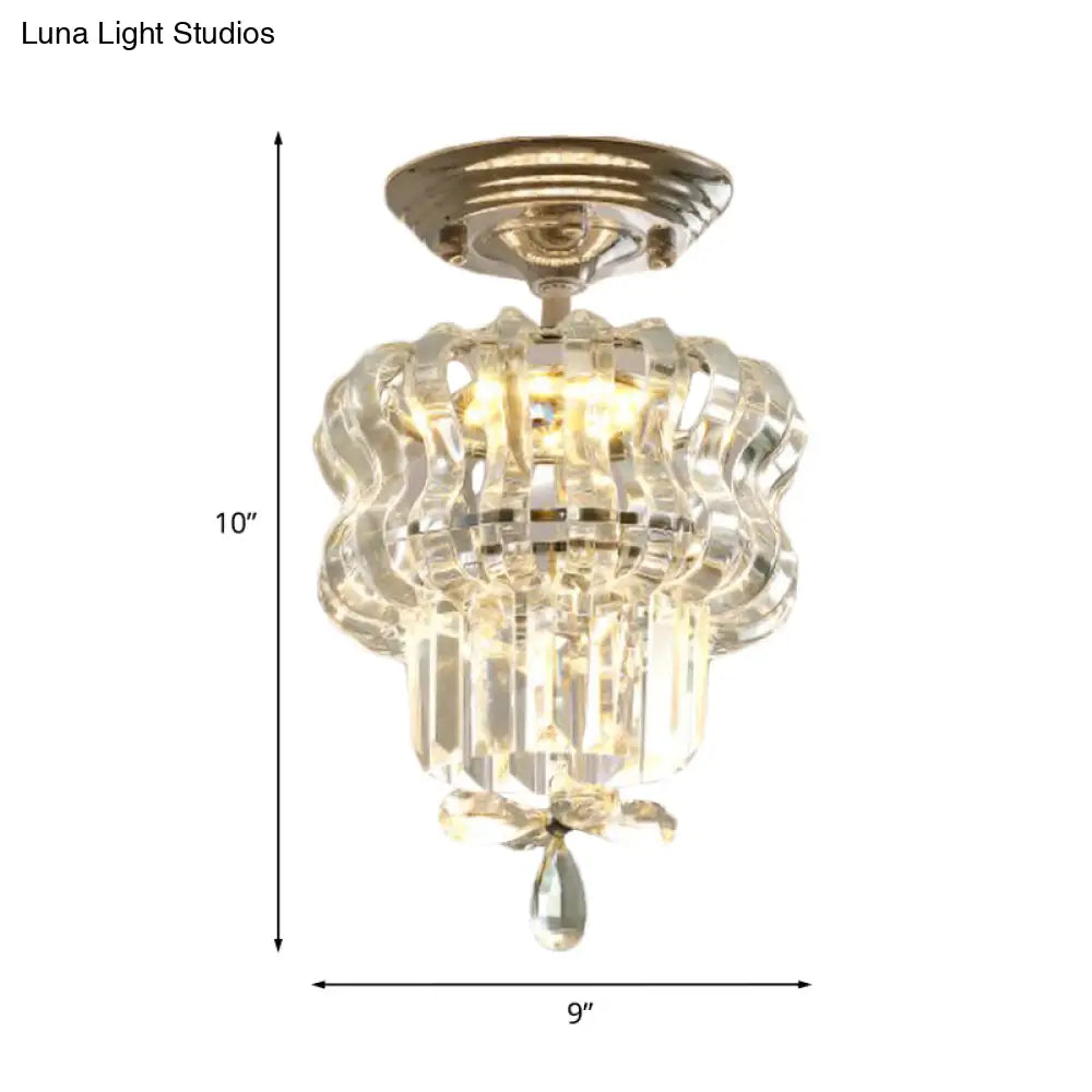 DecorBites™ DecorBites™ Simple Crystal 2-Tier LED Semi Flush Silver Light Fixture – Small Hallway Ceiling Lamp