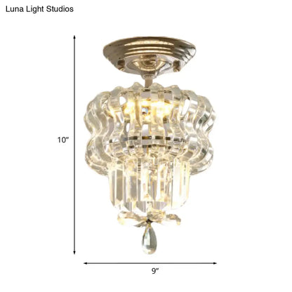 DecorBites™ DecorBites™ Simple Crystal 2-Tier LED Semi Flush Silver Light Fixture – Small Hallway Ceiling Lamp