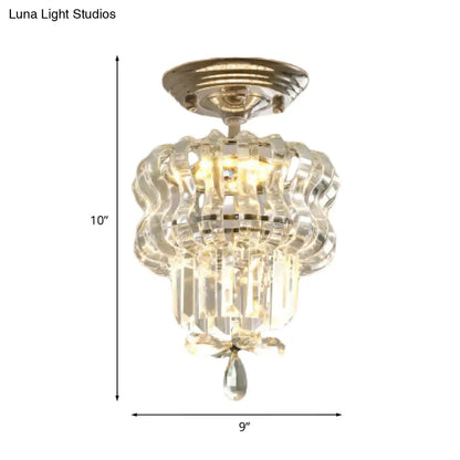 DecorBites™ DecorBites™ Simple Crystal 2-Tier LED Semi Flush Silver Light Fixture – Small Hallway Ceiling Lamp