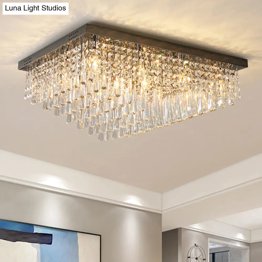 DecorBites™ DecorBites™ Simple Crystal LED Flush Mount for Living Room - Nickel Rectangle Ceiling Light