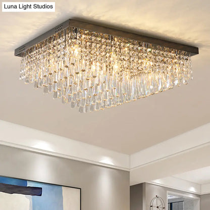 DecorBites™ DecorBites™ Simple Crystal LED Flush Mount for Living Room - Nickel Rectangle Ceiling Light