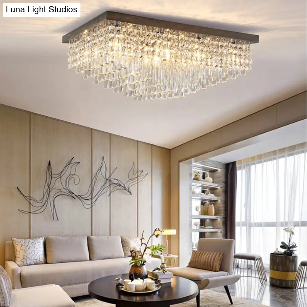DecorBites™ DecorBites™ Simple Crystal LED Flush Mount for Living Room - Nickel Rectangle Ceiling Light