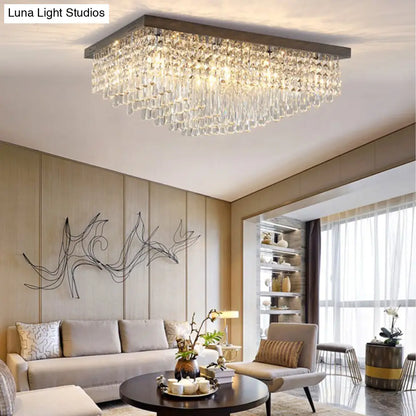 DecorBites™ DecorBites™ Simple Crystal LED Flush Mount for Living Room - Nickel Rectangle Ceiling Light