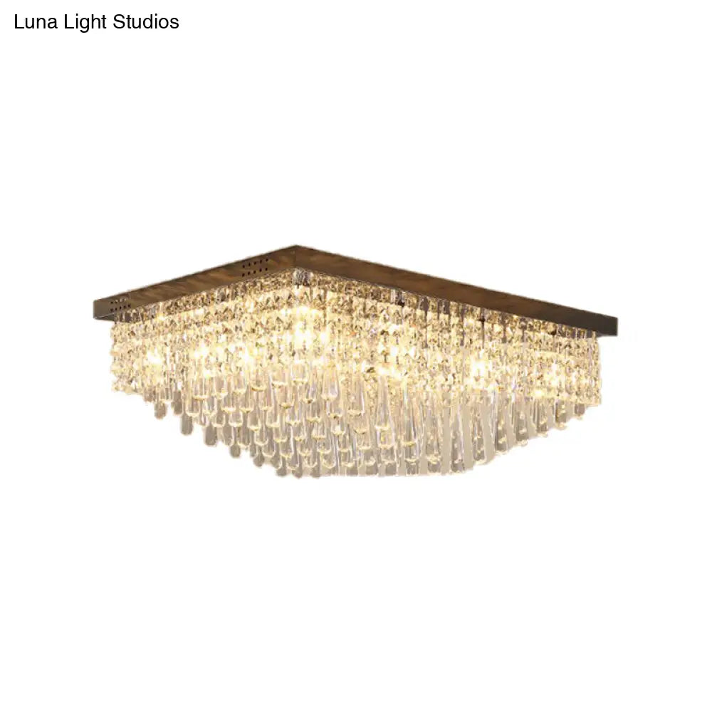 DecorBites™ DecorBites™ Simple Crystal LED Flush Mount for Living Room - Nickel Rectangle Ceiling Light
