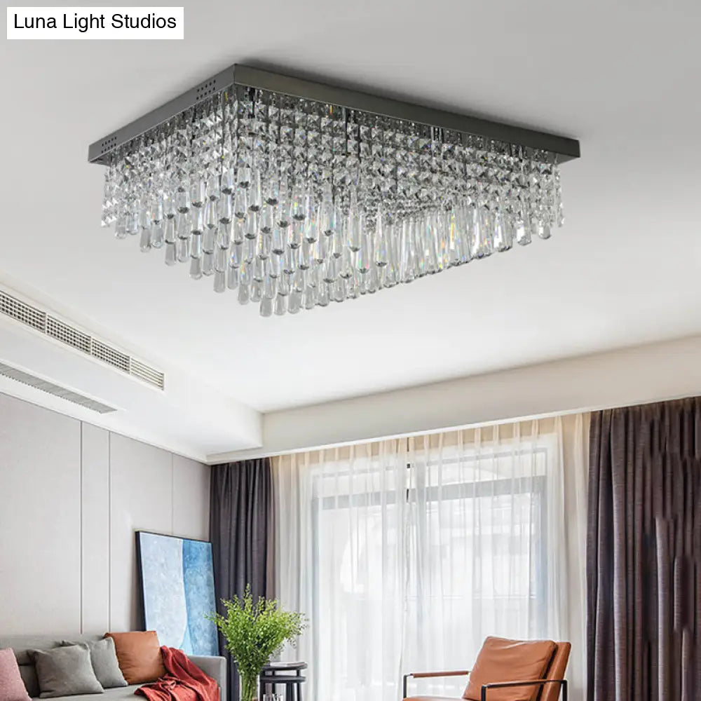 DecorBites™ DecorBites™ Simple Crystal LED Flush Mount for Living Room - Nickel Rectangle Ceiling Light