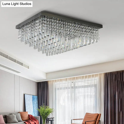 DecorBites™ DecorBites™ Simple Crystal LED Flush Mount for Living Room - Nickel Rectangle Ceiling Light