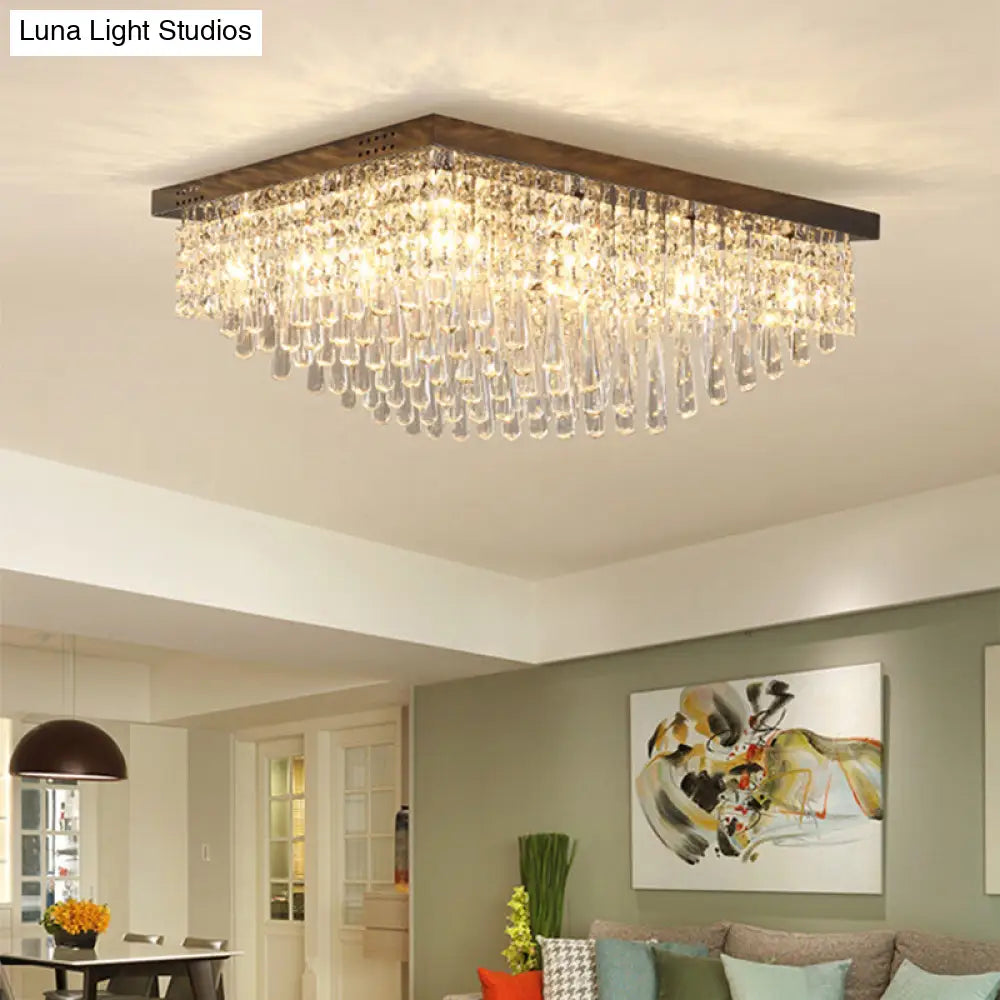 DecorBites™ DecorBites™ Simple Crystal LED Flush Mount for Living Room - Nickel Rectangle Ceiling Light
