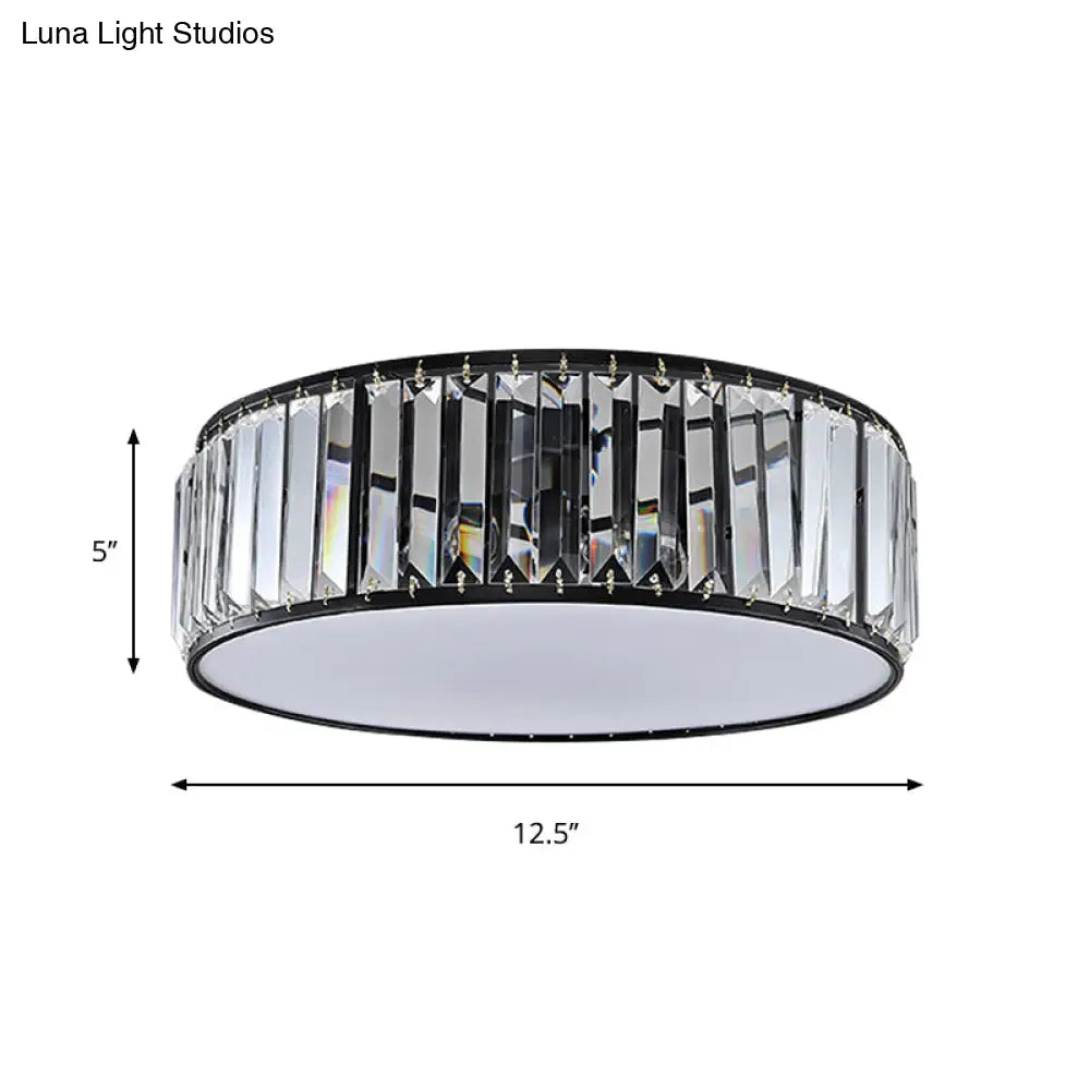 DecorBites™ DecorBites™ Simple Crystal-Shaded Drum Flush Mount Lamp - Black/Bronze 3/4/5-Light Fixture for Bedrooms