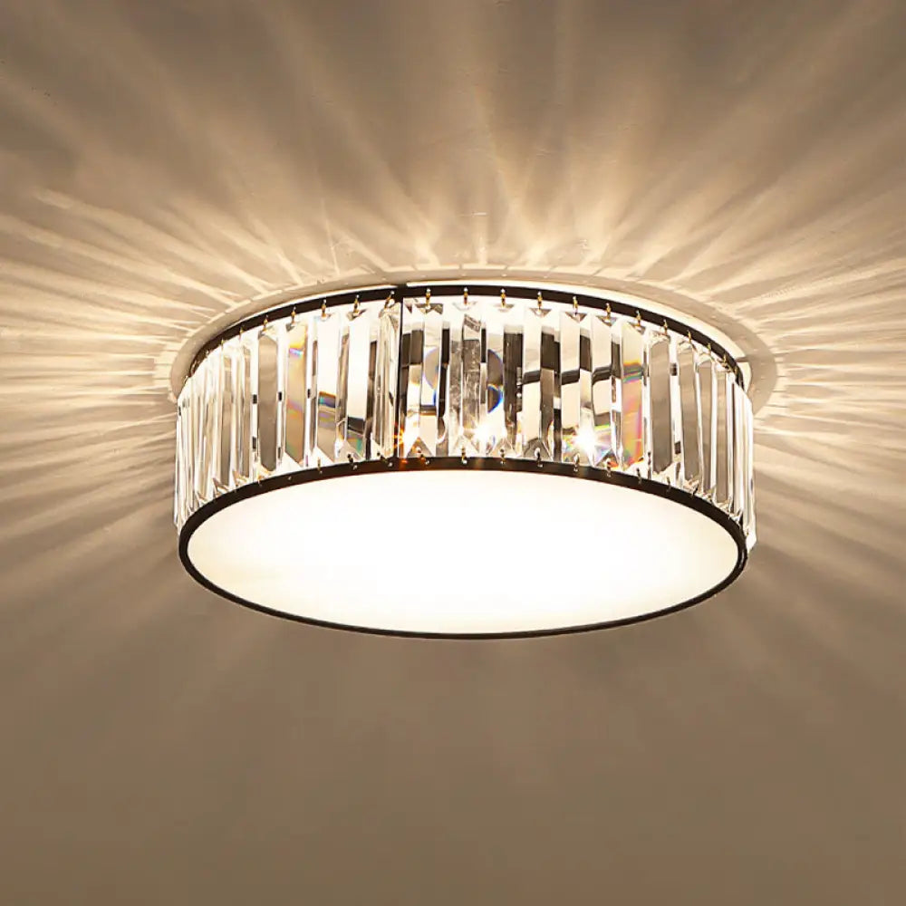 DecorBites™ DecorBites™ Simple Crystal-Shaded Drum Flush Mount Lamp - Black/Bronze 3/4/5-Light Fixture for Bedrooms