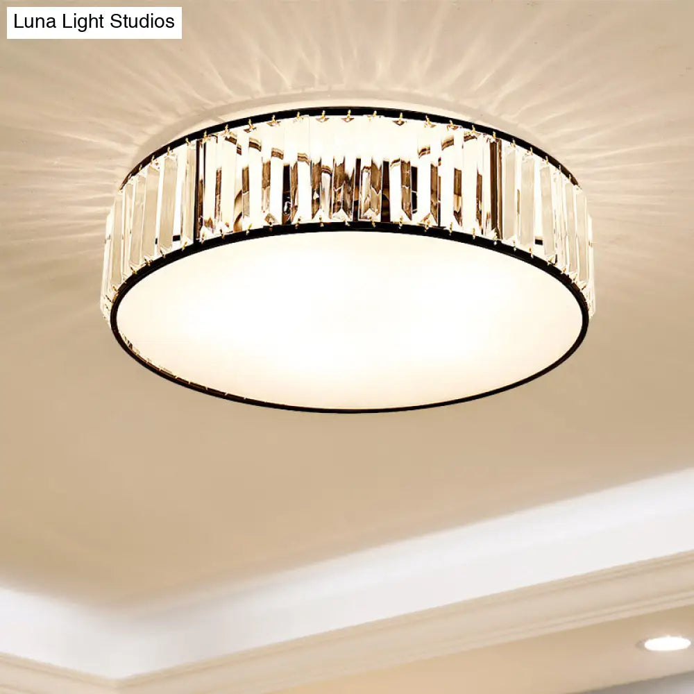 DecorBites™ DecorBites™ Simple Crystal-Shaded Drum Flush Mount Lamp - Black/Bronze 3/4/5-Light Fixture for Bedrooms