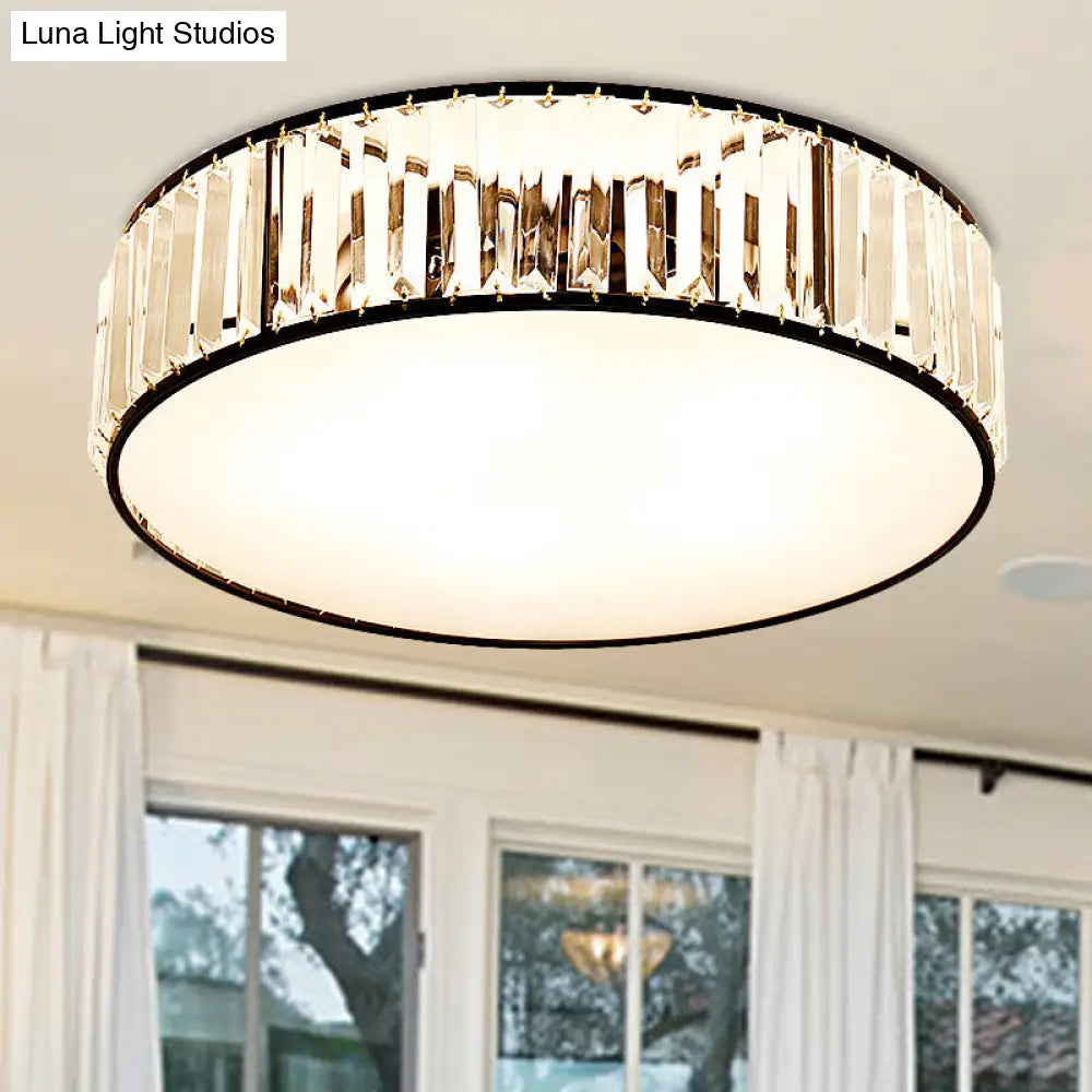 DecorBites™ DecorBites™ Simple Crystal-Shaded Drum Flush Mount Lamp - Black/Bronze 3/4/5-Light Fixture for Bedrooms