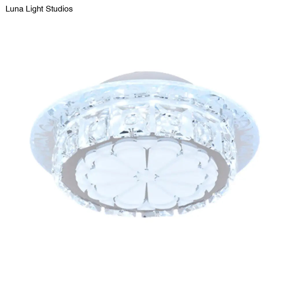 DecorBites™ DecorBites™ Simple Drum Clear Crystal Flush Mount Lighting with 5 Lights – White Acrylic Shade for Corridor Ceiling