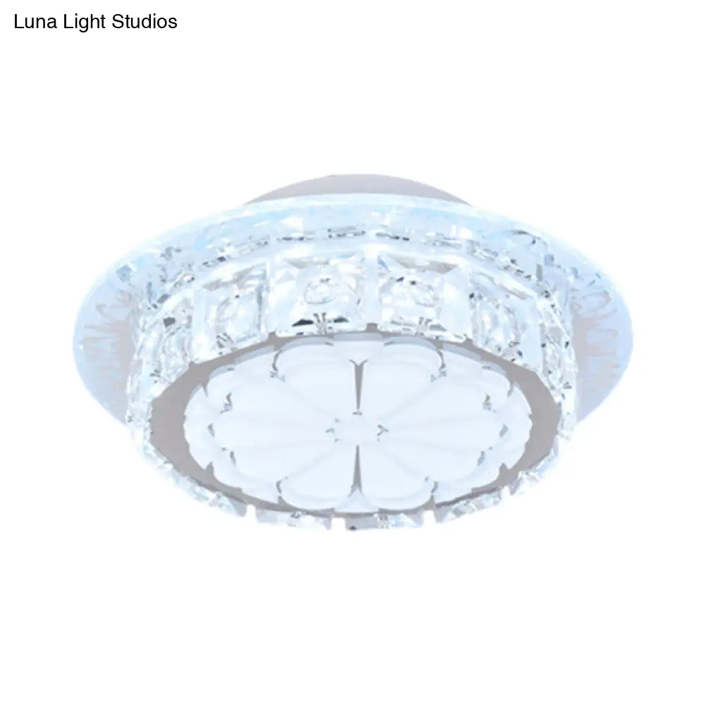 DecorBites™ DecorBites™ Simple Drum Clear Crystal Flush Mount Lighting with 5 Lights – White Acrylic Shade for Corridor Ceiling
