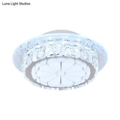 DecorBites™ DecorBites™ Simple Drum Clear Crystal Flush Mount Lighting with 5 Lights – White Acrylic Shade for Corridor Ceiling
