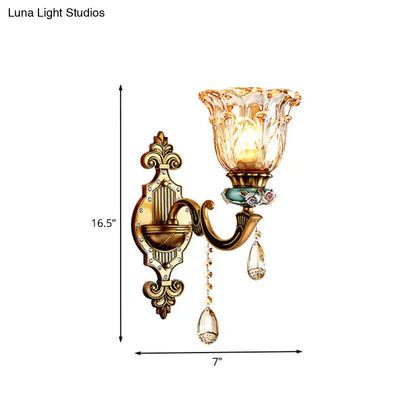 DecorBites™ DecorBites™ Simple Floral Crystal Prism Brass Sconce Light Fixture - 1-Head Wall Lighting Idea