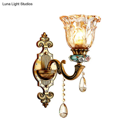 DecorBites™ DecorBites™ Simple Floral Crystal Prism Brass Sconce Light Fixture - 1-Head Wall Lighting Idea