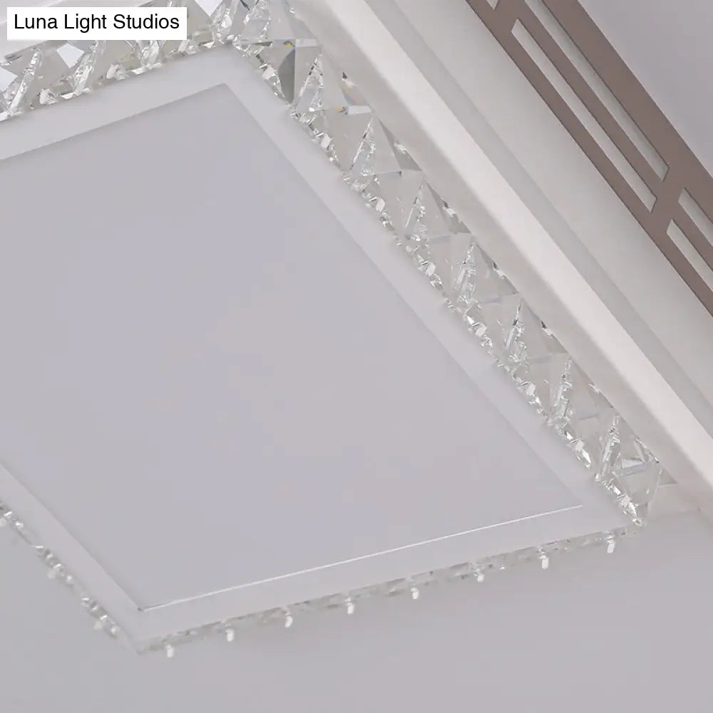 DecorBites™ DecorBites™ Simple Flush Mount LED Acrylic Ceiling Light with Crystal Accent - White Square/Rectangle, 24.5"/36" Width, Warm Light