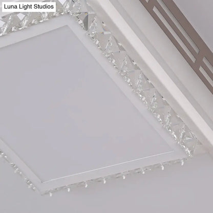 DecorBites™ DecorBites™ Simple Flush Mount LED Acrylic Ceiling Light with Crystal Accent - White Square/Rectangle, 24.5"/36" Width, Warm Light