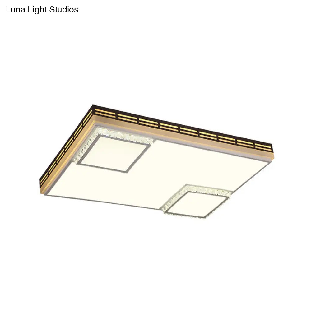 DecorBites™ DecorBites™ Simple Flush Mount LED Acrylic Ceiling Light with Crystal Accent - White Square/Rectangle, 24.5"/36" Width, Warm Light