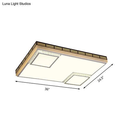 DecorBites™ DecorBites™ Simple Flush Mount LED Acrylic Ceiling Light with Crystal Accent - White Square/Rectangle, 24.5"/36" Width, Warm Light