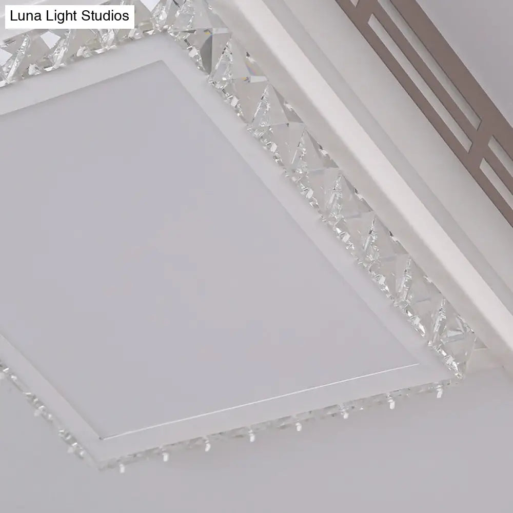 DecorBites™ DecorBites™ Simple Flush Mount LED Acrylic Ceiling Light with Crystal Accent - White Square/Rectangle, 24.5"/36" Width, Warm Light