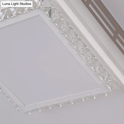 DecorBites™ DecorBites™ Simple Flush Mount LED Acrylic Ceiling Light with Crystal Accent - White Square/Rectangle, 24.5"/36" Width, Warm Light