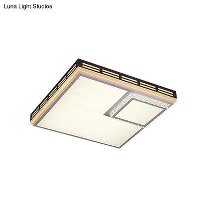DecorBites™ DecorBites™ Simple Flush Mount LED Acrylic Ceiling Light with Crystal Accent - White Square/Rectangle, 24.5"/36" Width, Warm Light