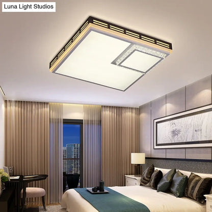 DecorBites™ DecorBites™ Simple Flush Mount LED Acrylic Ceiling Light with Crystal Accent - White Square/Rectangle, 24.5"/36" Width, Warm Light