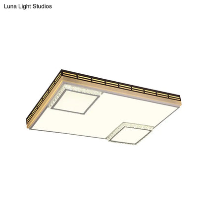 DecorBites™ DecorBites™ Simple Flush Mount LED Acrylic Ceiling Light with Crystal Accent - White Square/Rectangle, 24.5"/36" Width, Warm Light