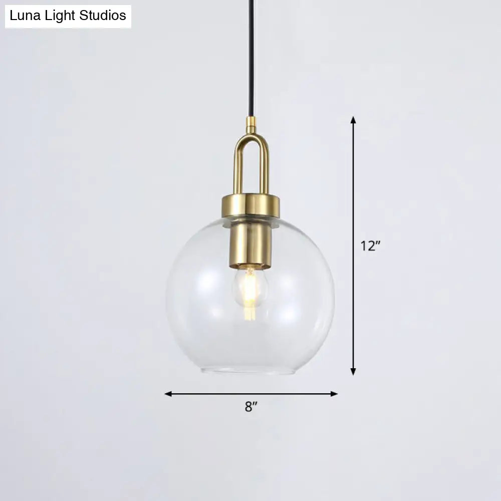 Simple Glass Sphere Pendant Light - 1 Head Brass Finish - Dining Room Ceiling Lamp