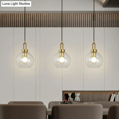 Simple Glass Sphere Pendant Light - 1 Head Brass Finish - Dining Room Ceiling Lamp